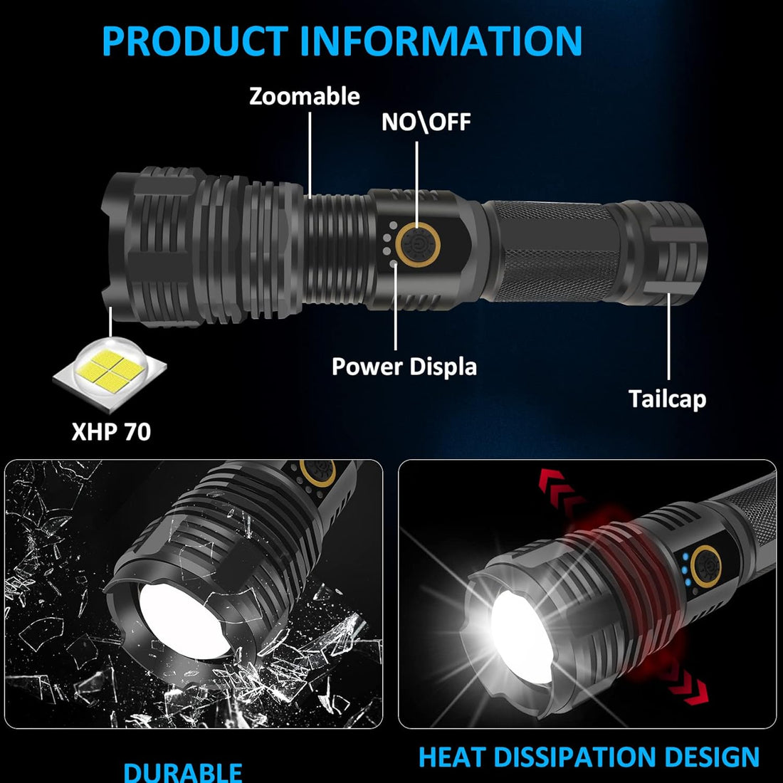 Northlet - 90,000 Lumens Rechargeable LED Flashlight