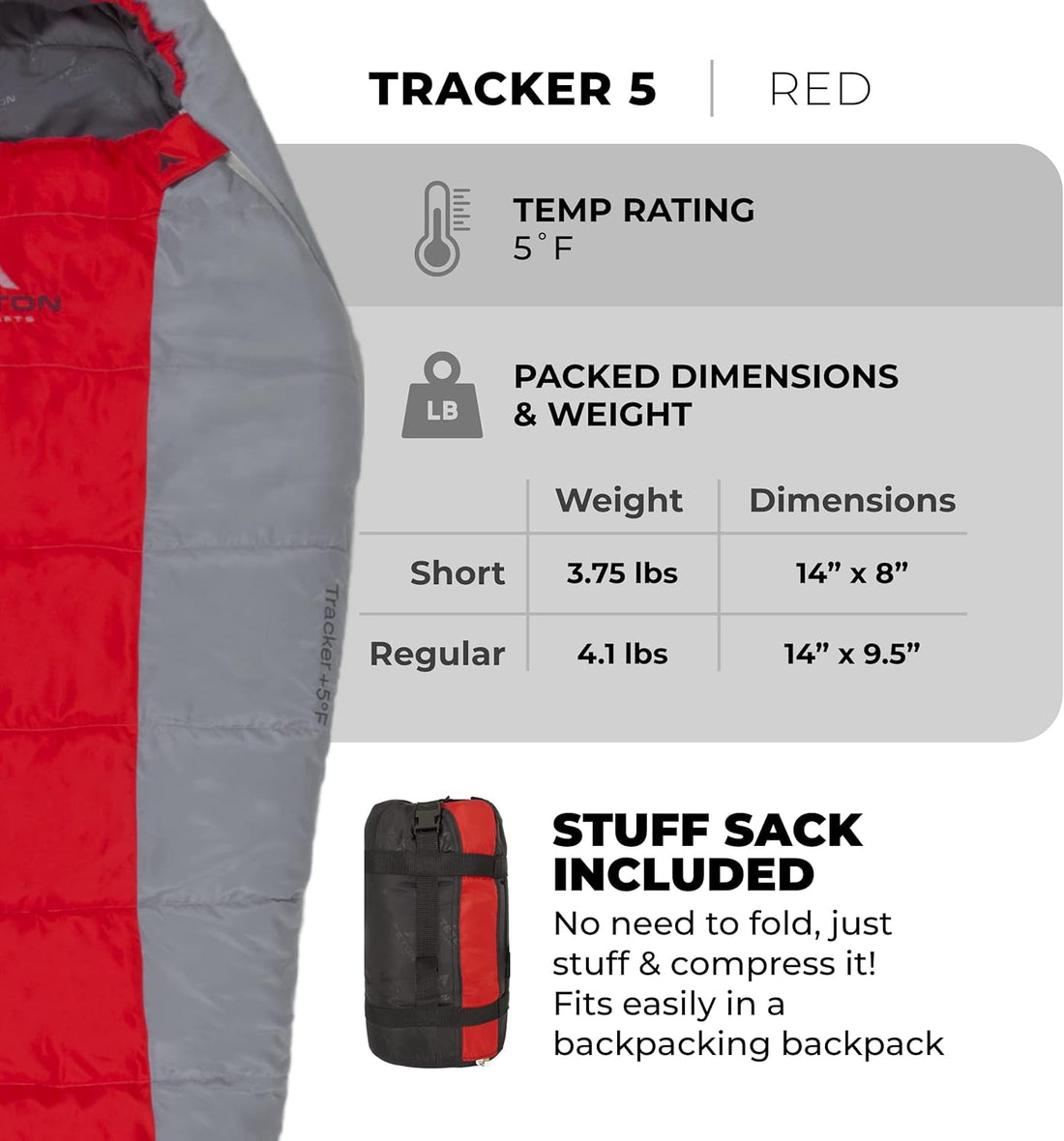 TETON - Sports TrailHead Ultralight Sleeping Bag (RED)