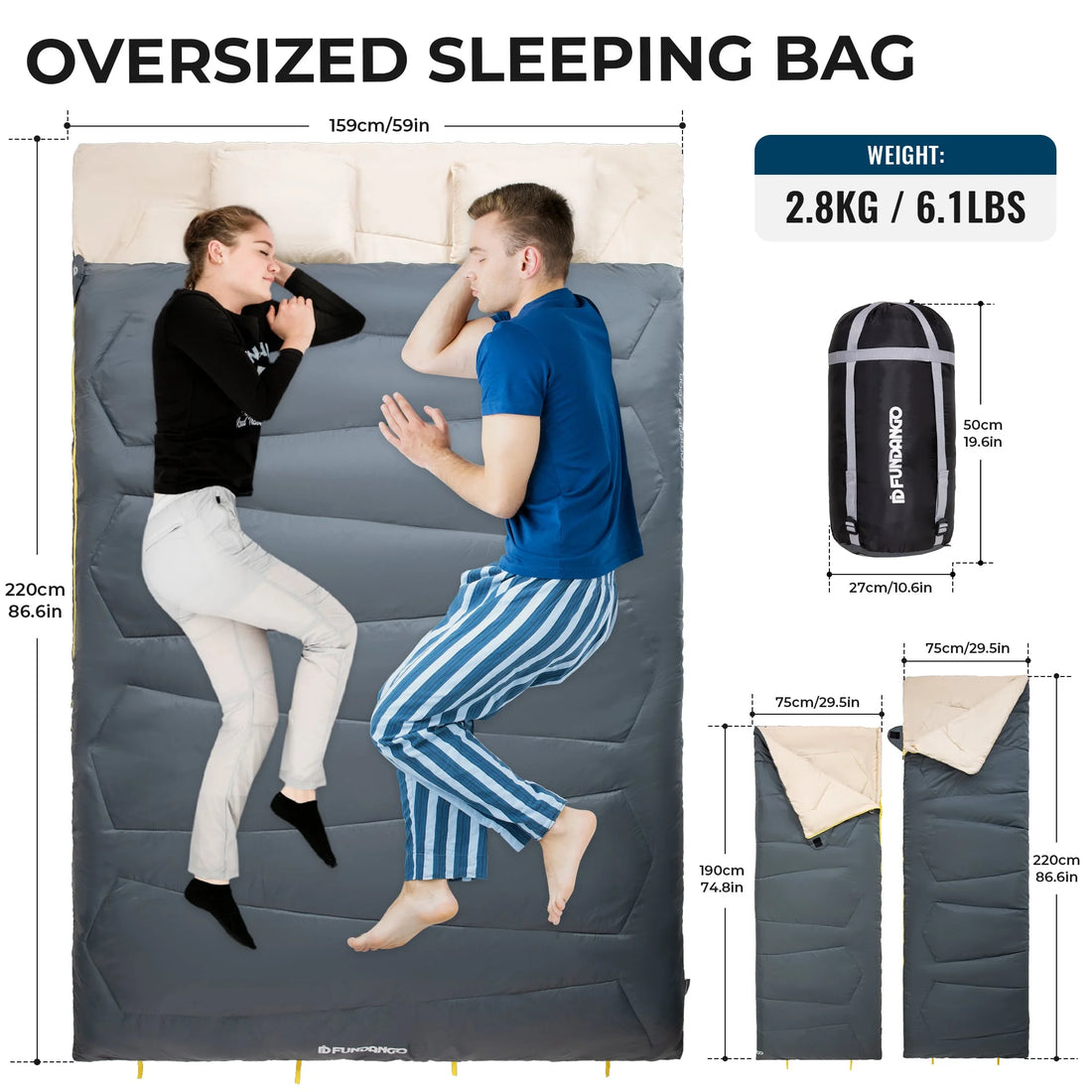 FUNDANGO - 3-In-1 Queen Double Sleeping Bag 