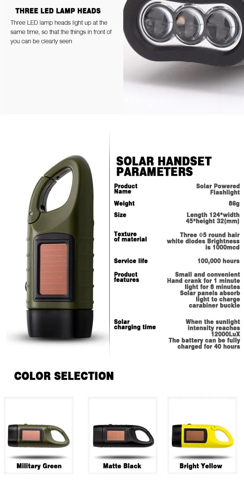 Brangdy - Solar Hand Crank Flashlight